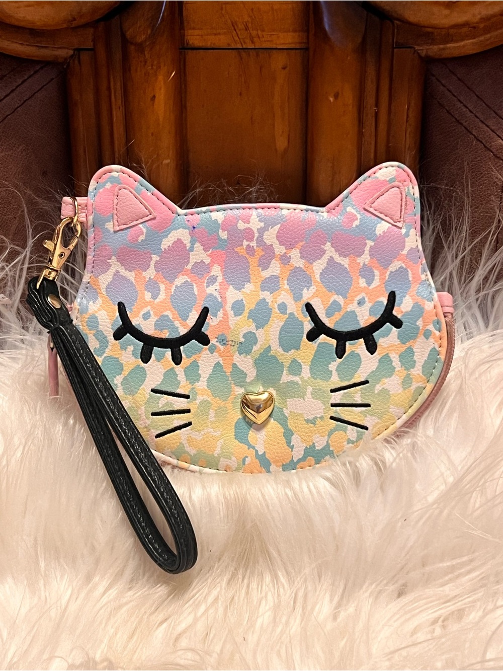 Betsey Johnson Pastel Rainbow Cat Wristlet bag